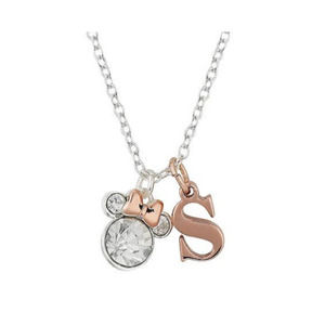 Minnie Mouse Rose Gold  Silver Plated Crystal Initial S necklace